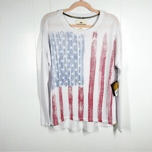 NEW Commander White Long Sleeve Blazer Flag Graphic Sweater Extra Small